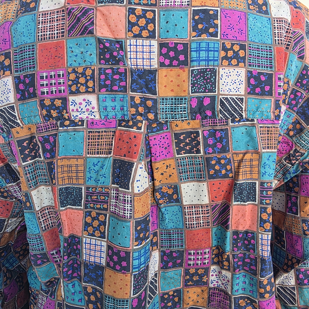 Vintage K Arnold Silk Patchwork Button Down Shirt… - image 5
